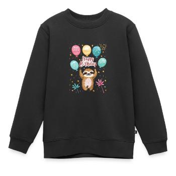 Liebenswertes Faultier hält Geburtstagsballons - Kinder Premium Organic Sweatshirt - Schwarz - Vorne - AI Model Kid Female (0cm)