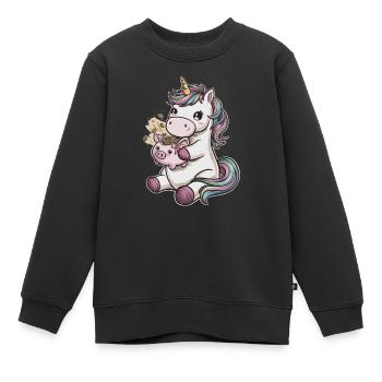 Licorne Kawaii cool avec tirelire - Sweat Premium enfant bio - noir - Devant - AI Model Kid Female (0cm)