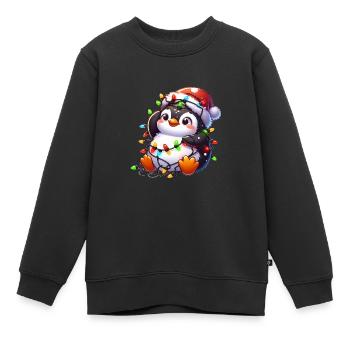 Tollpatschiger Weihnachtspinguin mit Lichterkette - Kinder Premium Organic Sweatshirt - Schwarz - Vorne - AI Model Kid Female (0cm)