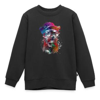 Chien hipster art graphique #dog - Sweat Premium enfant bio - noir - Devant - AI Model Kid Female (0cm)