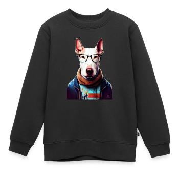 Hipster Hund Bullterrier #Bullterrier - Kinder Premium Organic Sweatshirt - Schwarz - Vorne - AI Model Kid Female (0cm)