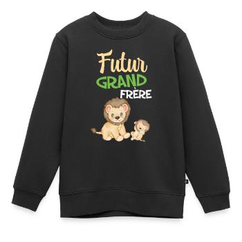 Grand Frère Lion Cadeau Annonce Naissance - Sweat Premium enfant bio - noir - Devant - AI Model Kid Female (0cm)