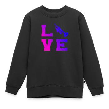 Trompette Jouant Trompette Trompette Féminine - Sweat Premium enfant bio - noir - Devant - AI Model Kid Female (0cm)