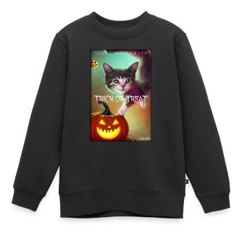 Citrouille de chat fou d’Halloween - Sweat Premium enfant bio - noir - Devant - AI Model Kid Female (0cm)
