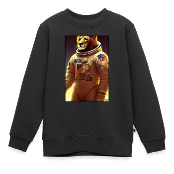 Leo Big Cat Astronaut Future Sci-Fi Technology - Sweat Premium enfant bio - noir - Devant - AI Model Kid Female (0cm)