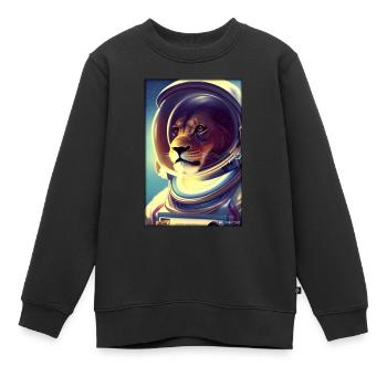 Leo Big Cat Astronaut Future Sci-Fi Technology - Sweat Premium enfant bio - noir - Devant - AI Model Kid Female (0cm)
