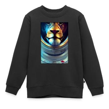 Leo Big Cat Astronaut Future Sci-Fi Technology - Sweat Premium enfant bio - noir - Devant - AI Model Kid Female (0cm)