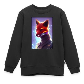 Fox Wildlife Cyber Neon Punk Future Sci-Fi - Sweat Premium enfant bio - noir - Devant - AI Model Kid Female (0cm)