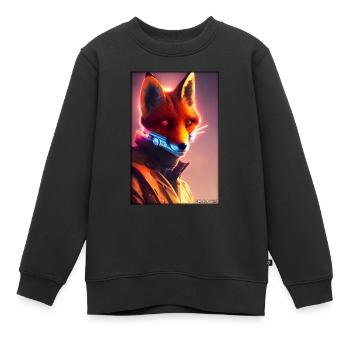 Fox Wildlife Cyber Neon Punk Future Sci-Fi - Sweat Premium enfant bio - noir - Devant - AI Model Kid Female (0cm)