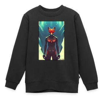 Fox Wildlife Cyber Neon Punk Future Sci-Fi - Sweat Premium enfant bio - noir - Devant - AI Model Kid Female (0cm)
