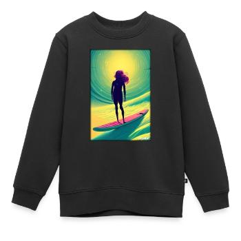 Surfergirl Mädchen Frau Surfbrett Wellen Meer - Kinder Premium Organic Sweatshirt - Schwarz - Vorne - AI Model Kid Female (0cm)