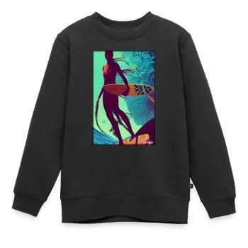 Surfergirl Mädchen Frau Surfbrett Wellen Meer - Kinder Premium Organic Sweatshirt - Schwarz - Vorne - AI Model Kid Female (0cm)