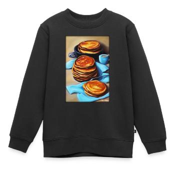 Pfannkuchen Frühstück Lecker Essen Backen Speise - Kinder Premium Organic Sweatshirt - Schwarz - Vorne - AI Model Kid Female (0cm)