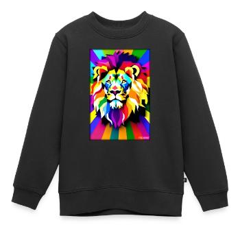 Löwe Polygon Regenbogen Bunt Wildnis Wildtier - Kinder Premium Organic Sweatshirt - Schwarz - Vorne - AI Model Kid Female (0cm)