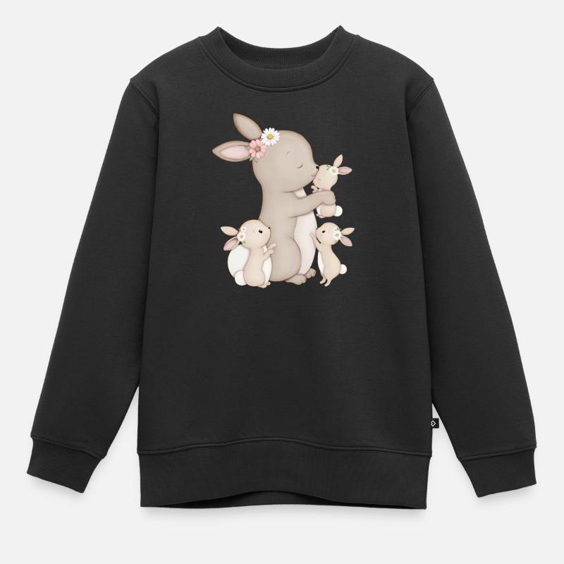 lapins mignons avec des fleurs - Sweat Premium enfant bio - noir