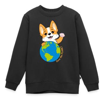 Corgi mit Weltkugel - Kinder Premium Organic Sweatshirt - Schwarz - Vorne - AI Model Kid Female (0cm)