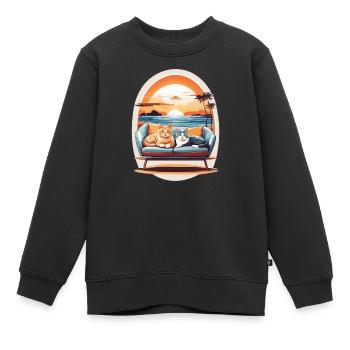Katzen am Meer - Kinder Premium Organic Sweatshirt - Schwarz - Vorne - AI Model Kid Female (0cm)