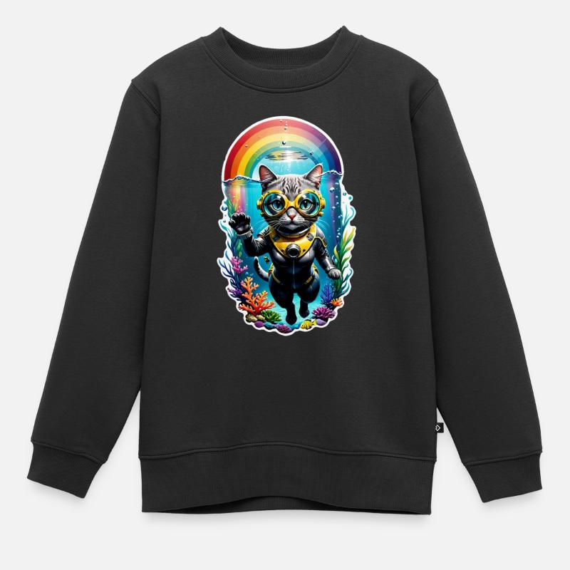 chat faisant de la plongée - Sweat Premium enfant bio - noir