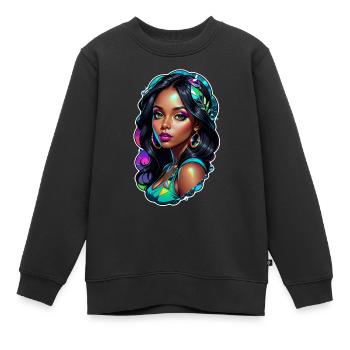 Afro Frau - Schönheit - Kinder Premium Organic Sweatshirt - Schwarz - Vorne - AI Model Kid Female (0cm)