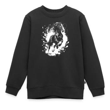 Schwarzes Pferd im Sprung mit Farbklecksen - Kinder Premium Organic Sweatshirt - Schwarz - Vorne - AI Model Kid Female (0cm)