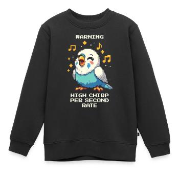 Warnung: Hohe Zwitscherfrequenz | Wellensittich - Kinder Premium Organic Sweatshirt - Schwarz - Vorne - AI Model Kid Female (0cm)