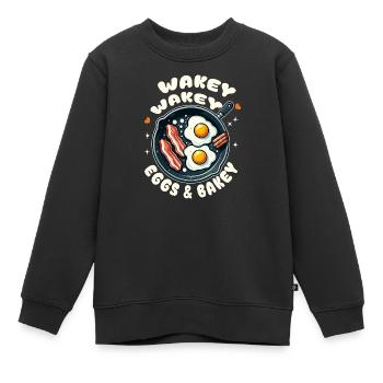 Réveil œufs et bacon dans la poêle - Sweat Premium enfant bio - noir - Devant - AI Model Kid Female (0cm)