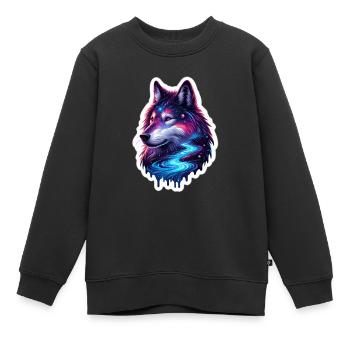 Wolve céleste - Sweat Premium enfant bio - noir - Devant - AI Model Kid Female (0cm)