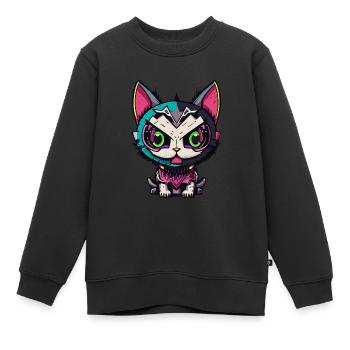 Cyberpunk Astrokatze - Kinder Premium Organic Sweatshirt - Schwarz - Vorne - AI Model Kid Female (0cm)