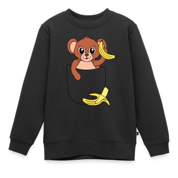 Monkey in breast pocket – funny animal design - Kids Premium Organic Sweatshirt - black - Front - AI Model Kid Female (0cm)