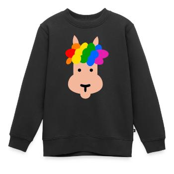Lama mit Regenbogen Frisur - Kinder Premium Organic Sweatshirt - Schwarz - Vorne - AI Model Kid Female (0cm)