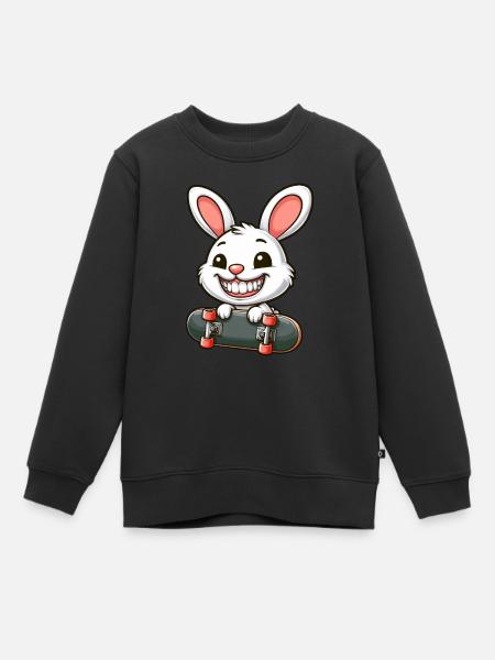 Mignon lapin blanc lapin planche à roulettes - Sweat Premium enfant bio - noir