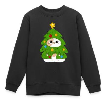 Katze und Weihnachtsbaum - Kinder Premium Organic Sweatshirt - Schwarz - Vorne - AI Model Kid Female (0cm)