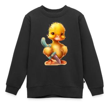 Canard tenant un couteau drôle - Sweat Premium enfant bio - noir - Devant - AI Model Kid Female (0cm)