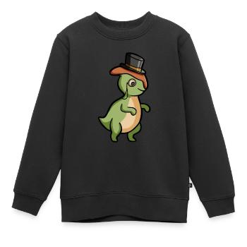 Mignon Parasaurolophus, Gentleman, Dino avec chapeau - Sweat Premium enfant bio - noir - Devant - AI Model Kid Female (0cm)