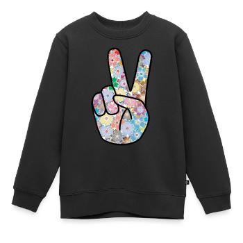 Doigt de la paix - Sweat Premium enfant bio - noir - Devant - AI Model Kid Female (0cm)