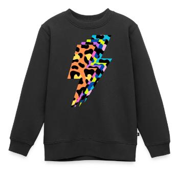 Mehrfarbiger Leopardenblitz - Kinder Premium Organic Sweatshirt - Schwarz - Vorne - AI Model Kid Female (0cm)