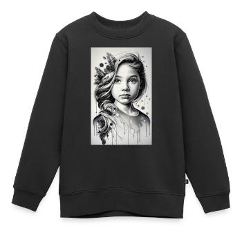 Fille en noir et blanc - Sweat Premium enfant bio - noir - Devant - AI Model Kid Female (0cm)