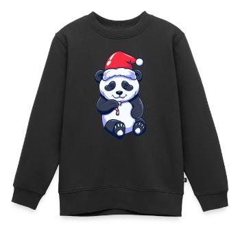 Süßer Panda mit Weihnachtsmütze - Kinder Premium Organic Sweatshirt - Schwarz - Vorne - AI Model Kid Female (0cm)
