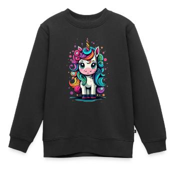 Fett süßes Einhorn - Kinder Premium Organic Sweatshirt - Schwarz - Vorne - AI Model Kid Female (0cm)