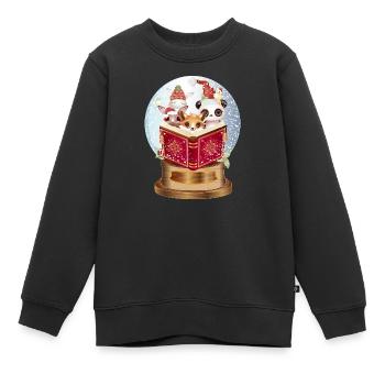 Tiere lesen in einer Schneekugel zu Weihnachten - Kinder Premium Organic Sweatshirt - Schwarz - Vorne - AI Model Kid Female (0cm)