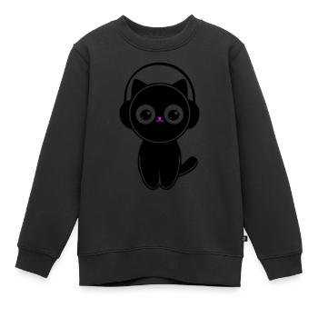 Chat mignon en casque noir personnalisable - Sweat Premium enfant bio - noir - Devant - AI Model Kid Female (0cm)