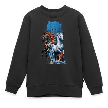 Harmonie éthérée : majestueux cheval d’eau et de feu - Sweat Premium enfant bio - noir - Devant - AI Model Kid Female (0cm)