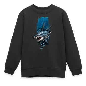 Grimmiges Hai-Design: Tiefblauer Räuber - Kinder Premium Organic Sweatshirt - Schwarz - Vorne - AI Model Kid Female (0cm)