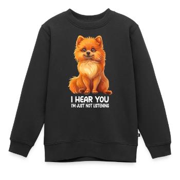 Spitz nain - Sweat Premium enfant bio - noir - Devant - AI Model Kid Female (0cm)
