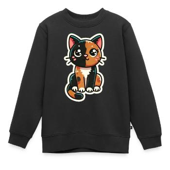 Süße Schildpattkatze / dreifarbige Katze sitzt schön - Kinder Premium Organic Sweatshirt - Schwarz - Vorne - AI Model Kid Female (0cm)