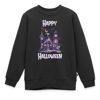 Halloween – Joyeux Halloween, maison hantée effrayante - Sweat Premium enfant bio - noir - Devant - AI Model Kid Female (0cm)