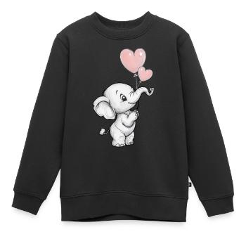 Elefant mit Herz-Luftballons - Kinder Premium Organic Sweatshirt - Schwarz - Vorne - AI Model Kid Female (0cm)