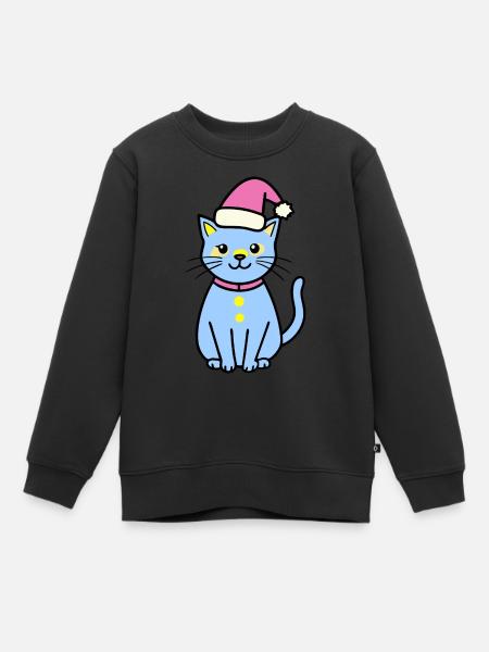 Meowy Christmas - Geschenk mit Katze - Kinder Premium Organic Sweatshirt - Schwarz