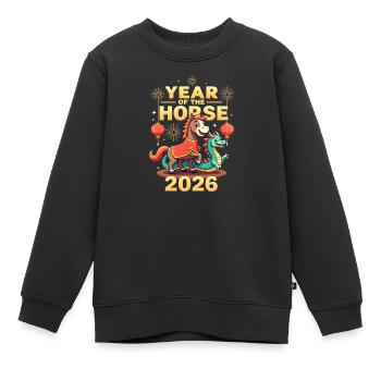 Nouvel An chinois du cheval 2026 - Sweat Premium enfant bio - noir - Devant - AI Model Kid Female (0cm)