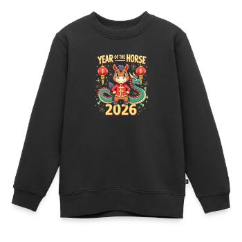 Nouvel An chinois du cheval 2026 - Sweat Premium enfant bio - noir - Devant - AI Model Kid Female (0cm)